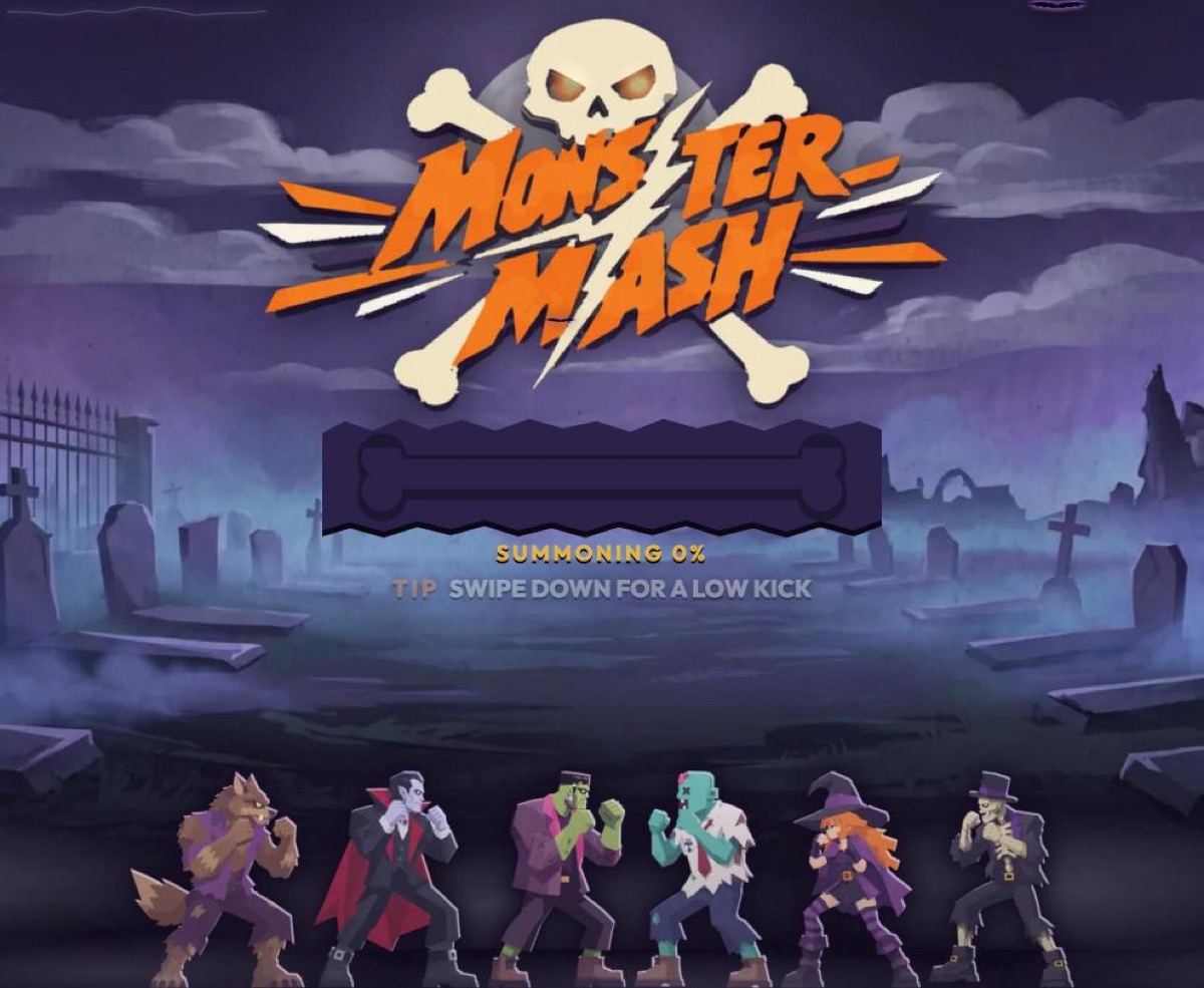 Monster Mash title screen with six monster fighters